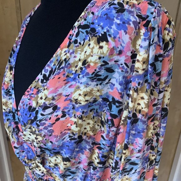 023 - M&S X GHOST Floral Fixed Wrap Top UK 12 V Neck Long Sleeve Shirred NEW - Picture 4 of 8